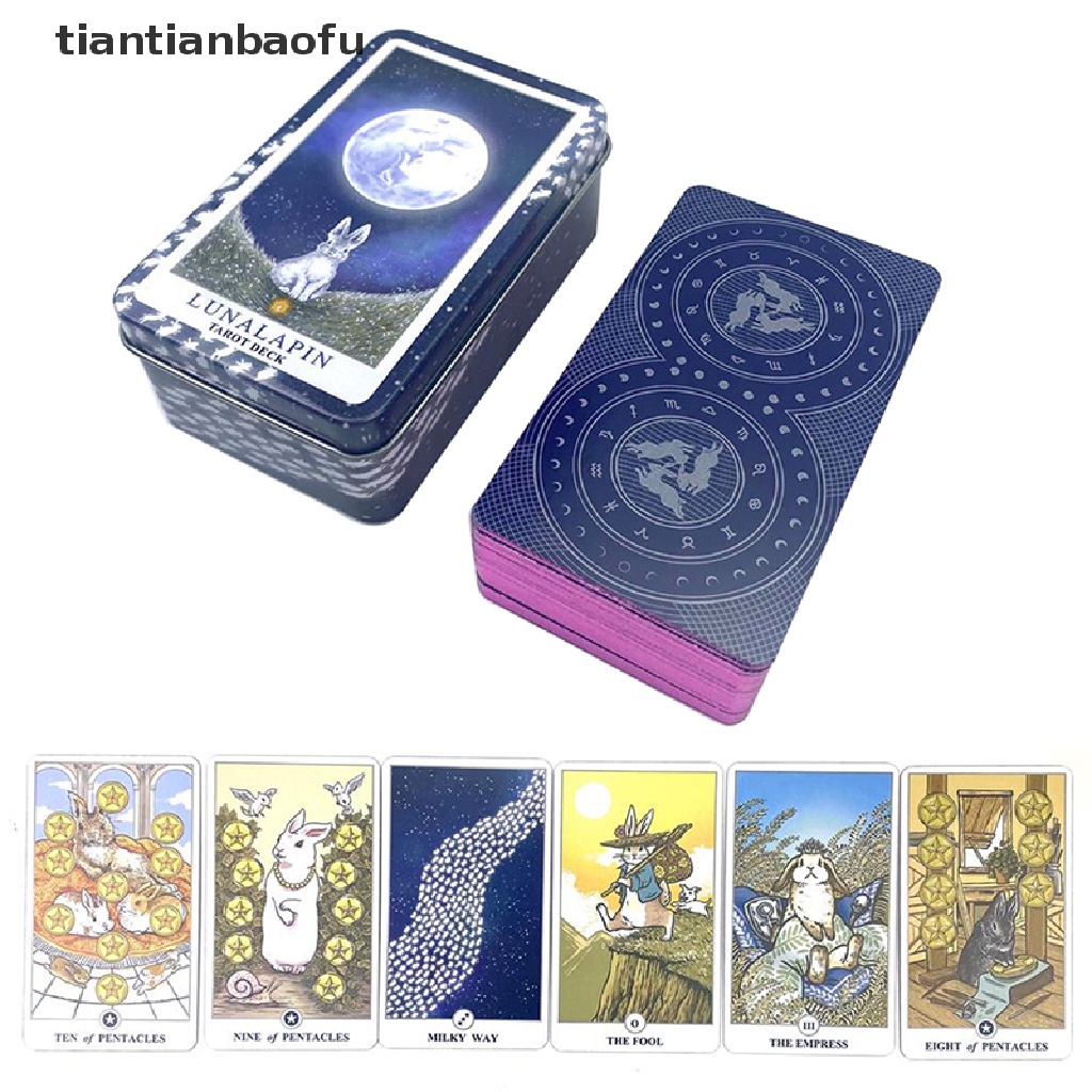 [tiantianbaofu] Besi Kotak Lunalapin Tarot Kartu Ramalan Ramalan Deck Party Game Card w/Butik Manual