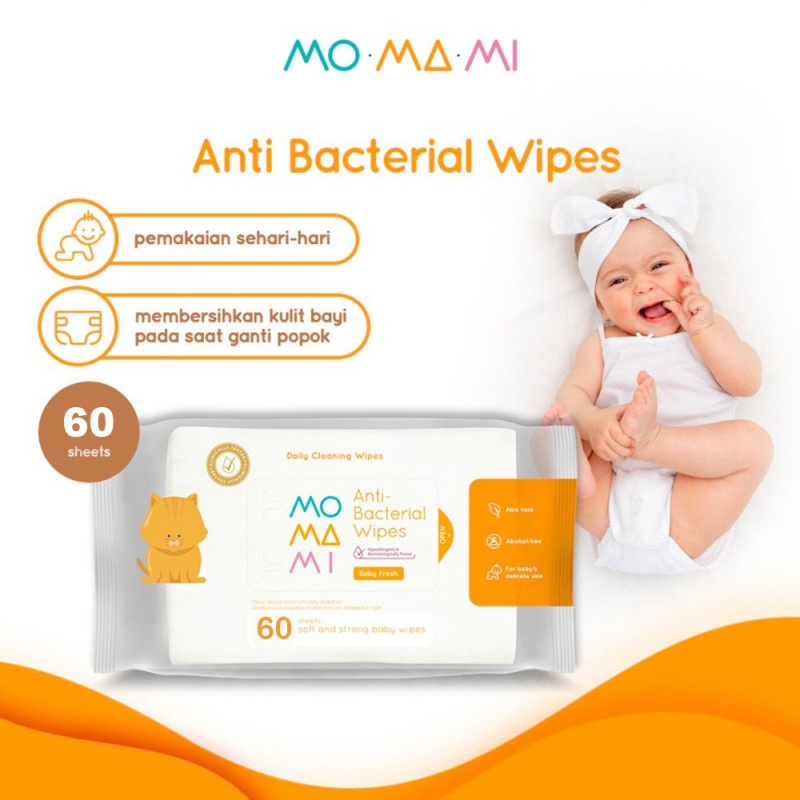 Momami Anti Bacterial Baby Wipes Tissue Basah Bayi - Fresh 60 Sheet