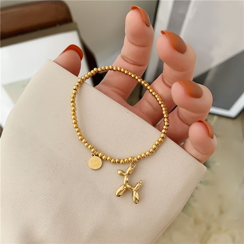 Gaya Baru Sederhana Golden Puppy Plat Bulat Titanium Steel Gelang Trendi High-End Desain Rasa Perhiasan Gelang Anti Karat