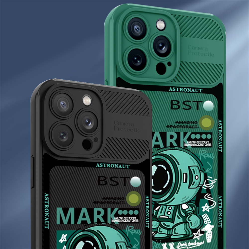 IPHONE Casing Astronot Fiber Untuk Iphone14 14 Pro Max14 MAX 13ProMax 12 12ProMax 11 11Pro 11ProMax X XS MAX XR Doodle Hijau Ruang Karbon Silang Butir Phone Case Cover