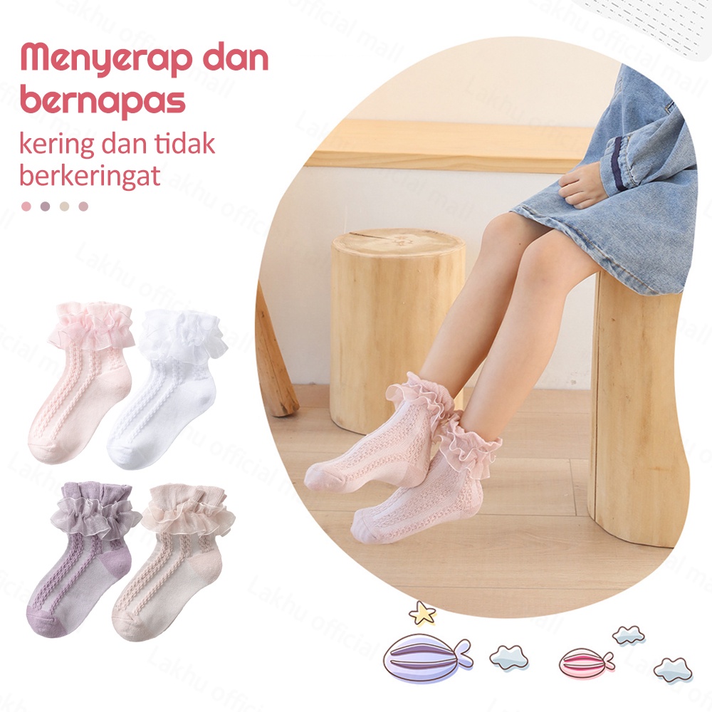 Lakhu Kaos Kaki Anak Perempuan Import/ Kaos Kaki Renda Anak Kids Girl Socks Double Layer