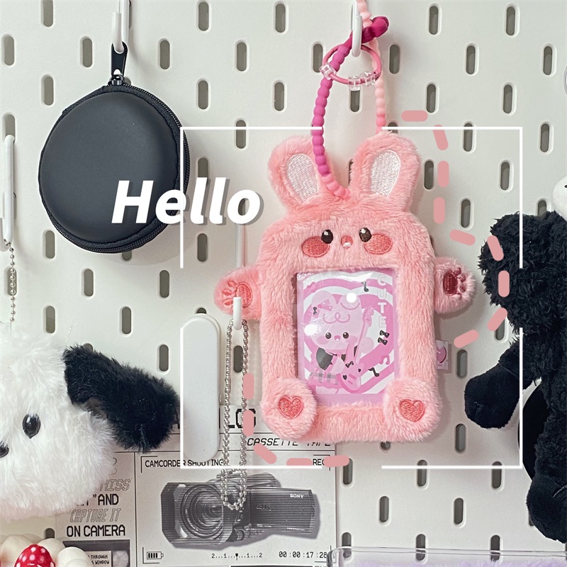 Cute Plush Pink Rabbit Card Holder Kartun idol Photocard Holder Kantong Penyimpanan Kartu ID Untuk Siswa Nama Card Case Alat Tulis Perlengkapan Sekolah