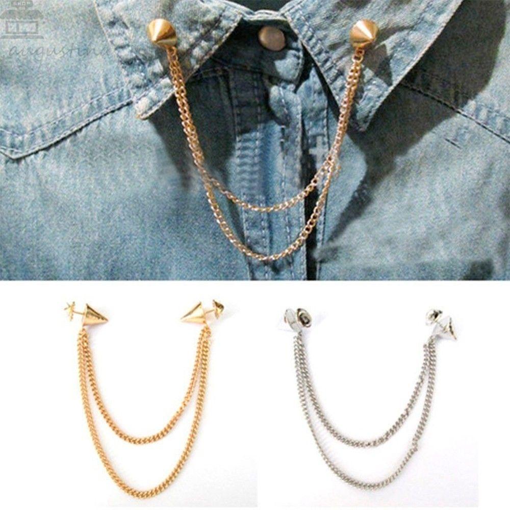 Agustina Bros Jumbai Logam Gothic Perhiasan Rantai Punk Stud Blus Kerah Chunky Pin