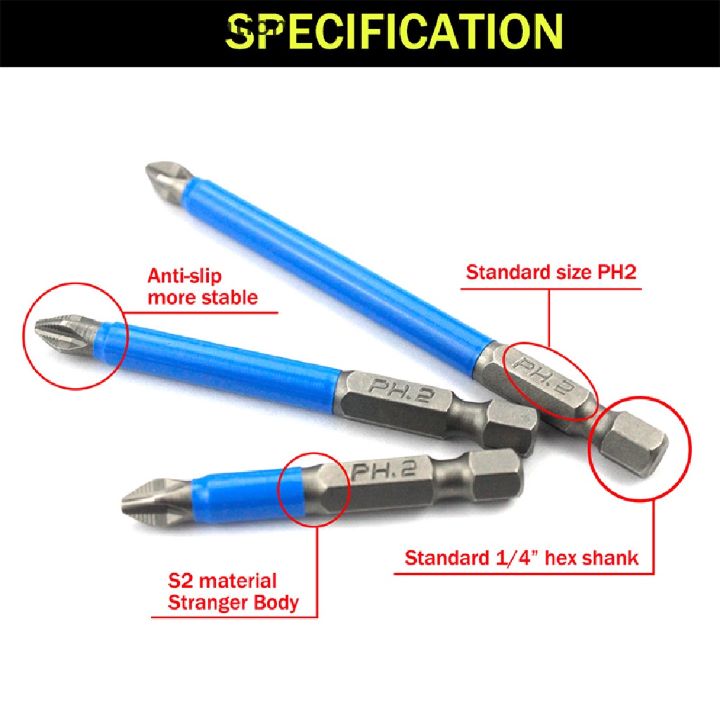 [HeavenDenotation] Mata Obeng Listrik Anti Slip Magnetik1Per4 &quot;Hex Shank Presisi PH2 HDV