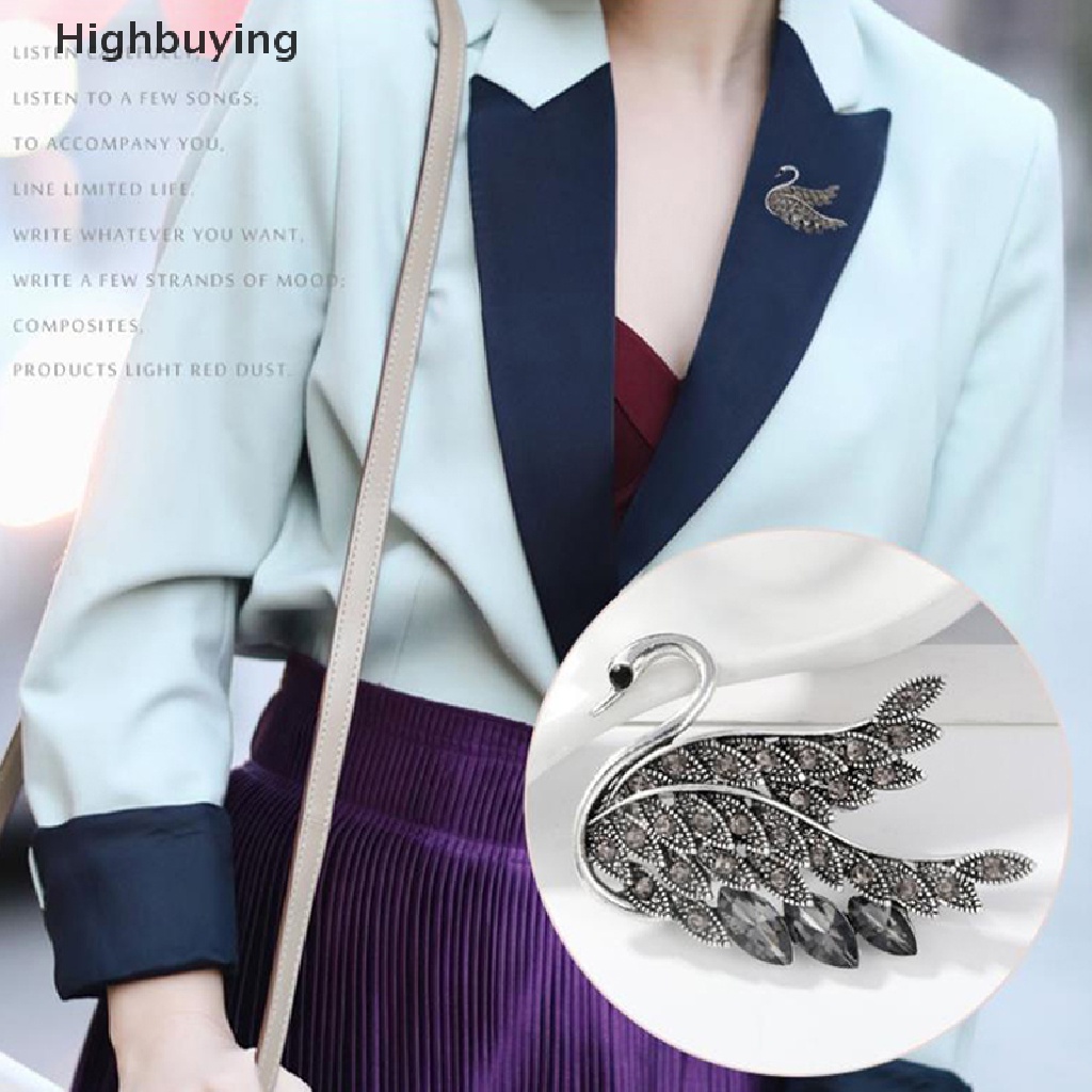 Hbid Retro Fashion Zirkon Kristal Swan Bros Pin Elegan Perhiasan Wanita Elegan Hewan Pin Aksesoris Pesta Coat Jewelry Glory