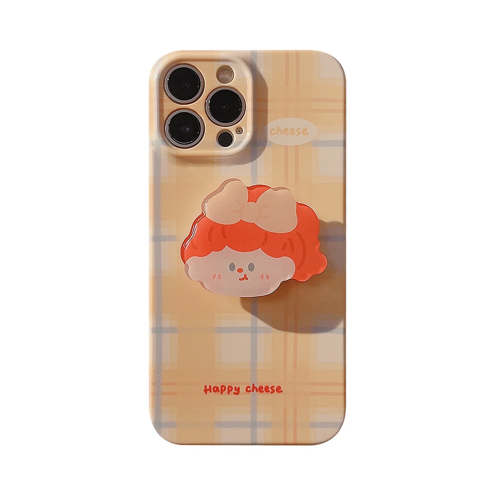 Ins Motif Kotak-Kotak Gadis Kartun Kerang Keras Dengan Holder Otografi Film Case Untuk Iphone SE 2020 7 /8 Plus 14x XR XM 11 12 13 PRO MAX Casing Cover Pelindung AT0216