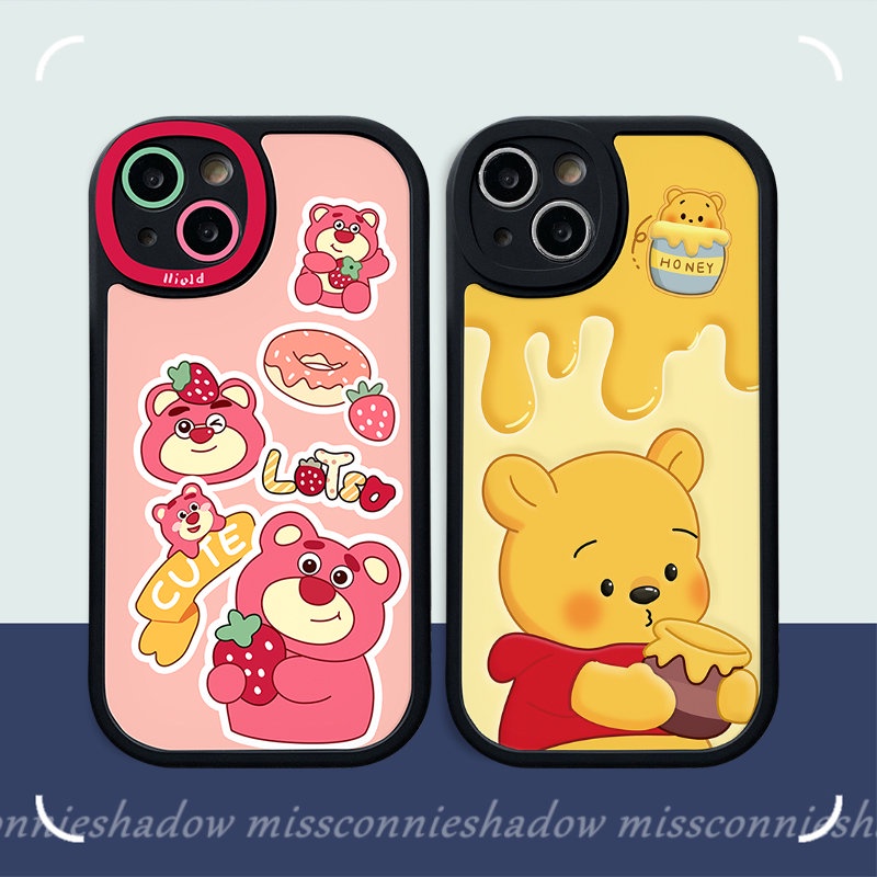 IPHONE Kartun Strawberry Bear Manyo Lovely Winnie The Pooh Case Kompatibel Untuk Iphone11 7 8 Plus XR 13 11 14 12 Pro Max X XS Max 6 6s Plus SE 2020 Fashion Pasangan Shockporoof Soft Cover