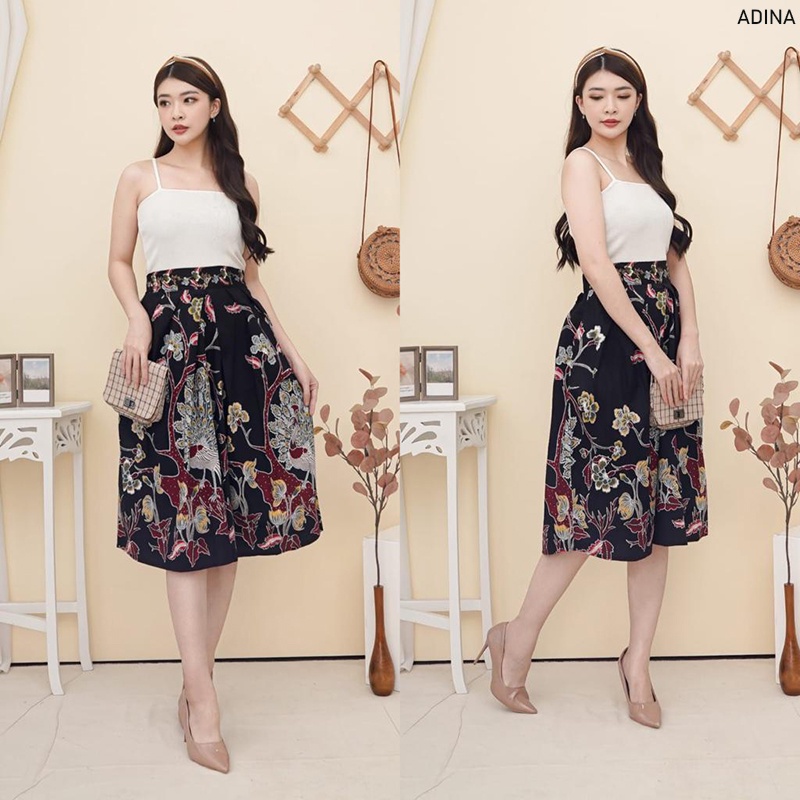 Evercloth Adina Rok Batik Wanita Selutut Bawahan Batik Rok Cewek