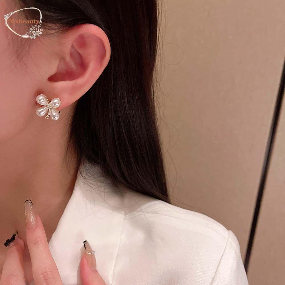 Mxbeauty Stud Earring Temperamen Bunga Sederhana Mutiara Imitasi Aksesoris Telinga Wanita Anting Korea