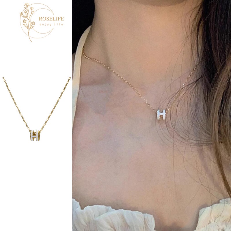 Roselife Hitam/Putih 3D Huruf H Liontin Kalung Untuk Wanita Gadis Fancy Emas Link Rantai Choker Necklaces Fashion Perhiasan Aksesoris