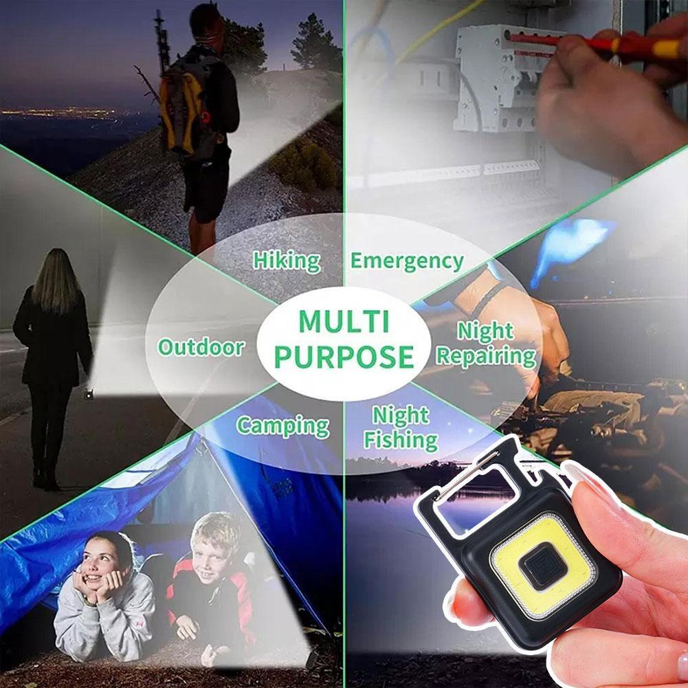 Lampu Gantungan Kunci Tombol Portable Camping Outdoor Multifungsi/Senter COB Carabiner Mini Genggam Darurat/Lampu Flash LED Lumen Tinggi 3mode Untuk Hiking, Camping