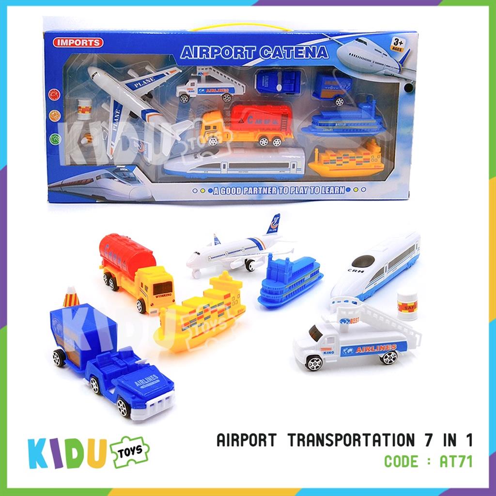 Mainan Anak Pesawat Kereta Truck Kapal MRT Simulasi Bandara Airport Transportation 7 in 1 Kidu Toys
