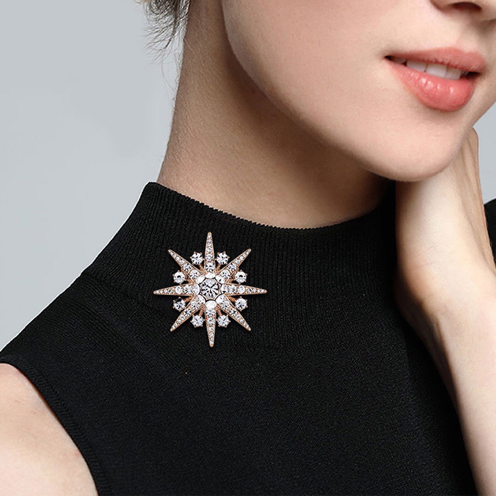 1pc Korea High-end Berlian Imitasi Perak/Emas Bros Populer Bersinar Pencocokan Aksesoris Indah Paduan Pin