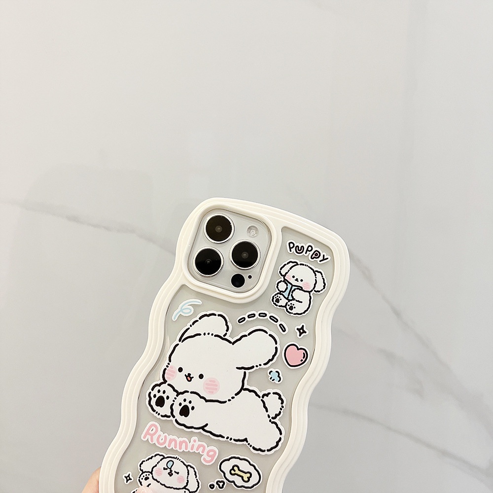 2in1 Handpainting Kartun Anjing Anjing Anjing Berbentuk Gelombang Telepon Transparan Case Cover Untuk Iphone X XR XS 11 12 13 PRO MAX