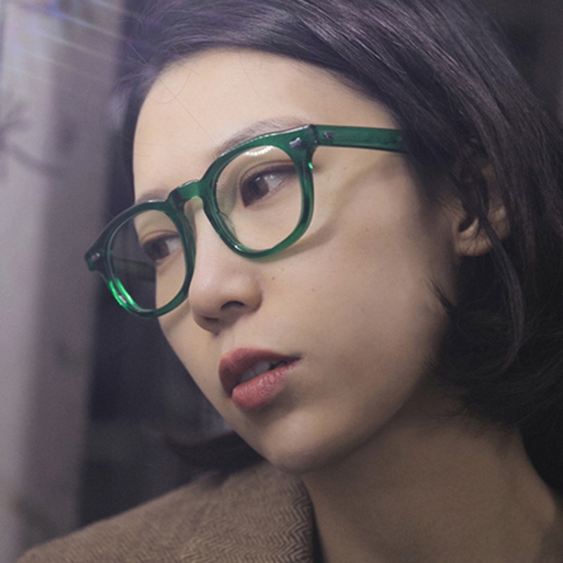 (YUZHU) Vintage Fashion Padi Kuku Bingkai Persegi Anti Cahaya Biru Kacamata Korea Fashion Gaya Sastra Logam Berengsel Eyeglasses