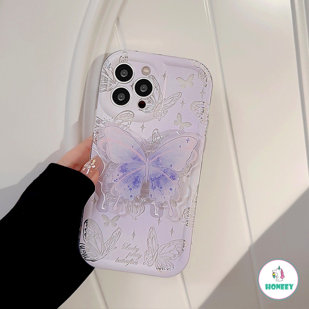 IPHONE Peri Gadis Kupu-Kupu Bracket Langit Berbintang Casing Ponsel Transparan Untuk Iphone14 13 12 11 Pro Max 14Plus Case Lucu Manis Soft Cover