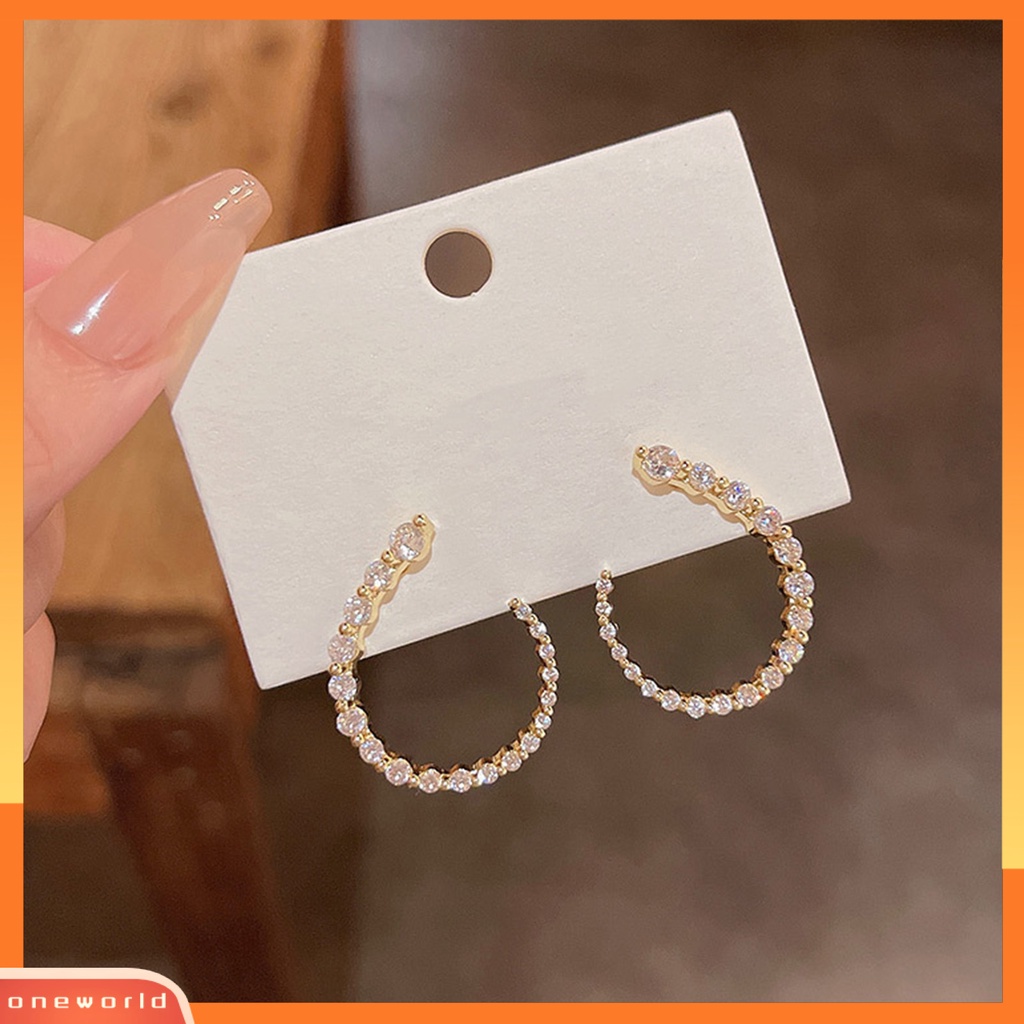 [EONE] 1pasang Anting Pejantan Berbentuk C Geometris Minimalis Elegan Mewah Berkilau Berlian Imitasi Wanita Open Hoop Earrings Fashion Jewelry