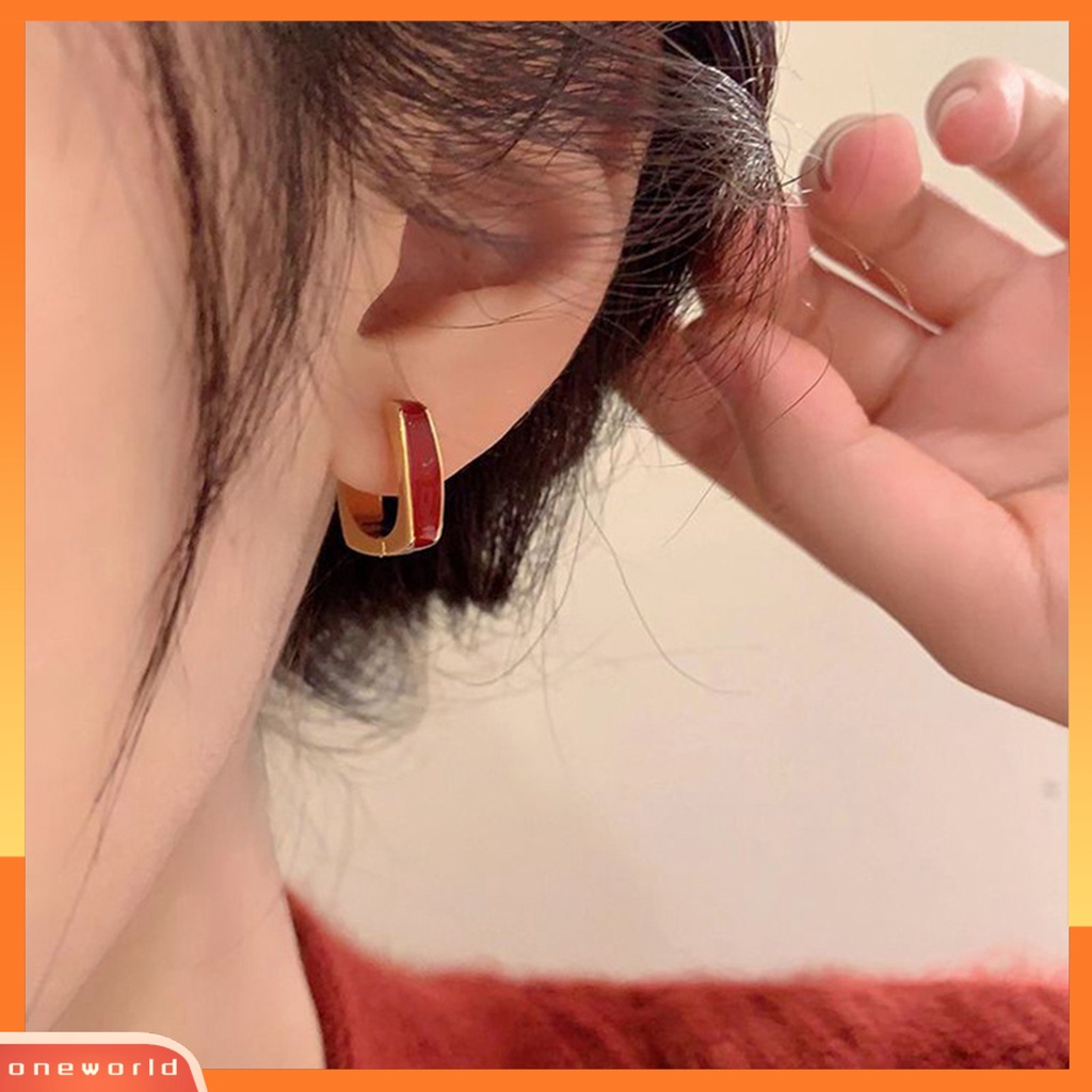 [EONE] 1pasang Wanita Anting Glasir Dipoles Tinggi Gloss Geometris Electroplating Menghias Nyaman Mewah Wanita Gadis Hoop Earrings Perhiasan Pesta