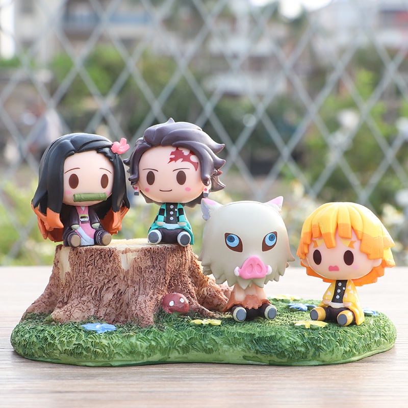 4pcs Anime Demon Slayer Figure Nezuko Tanjirou Q Versi Boneka Kawaii PVC Model Patung Koleksi Mainan Anak Figure