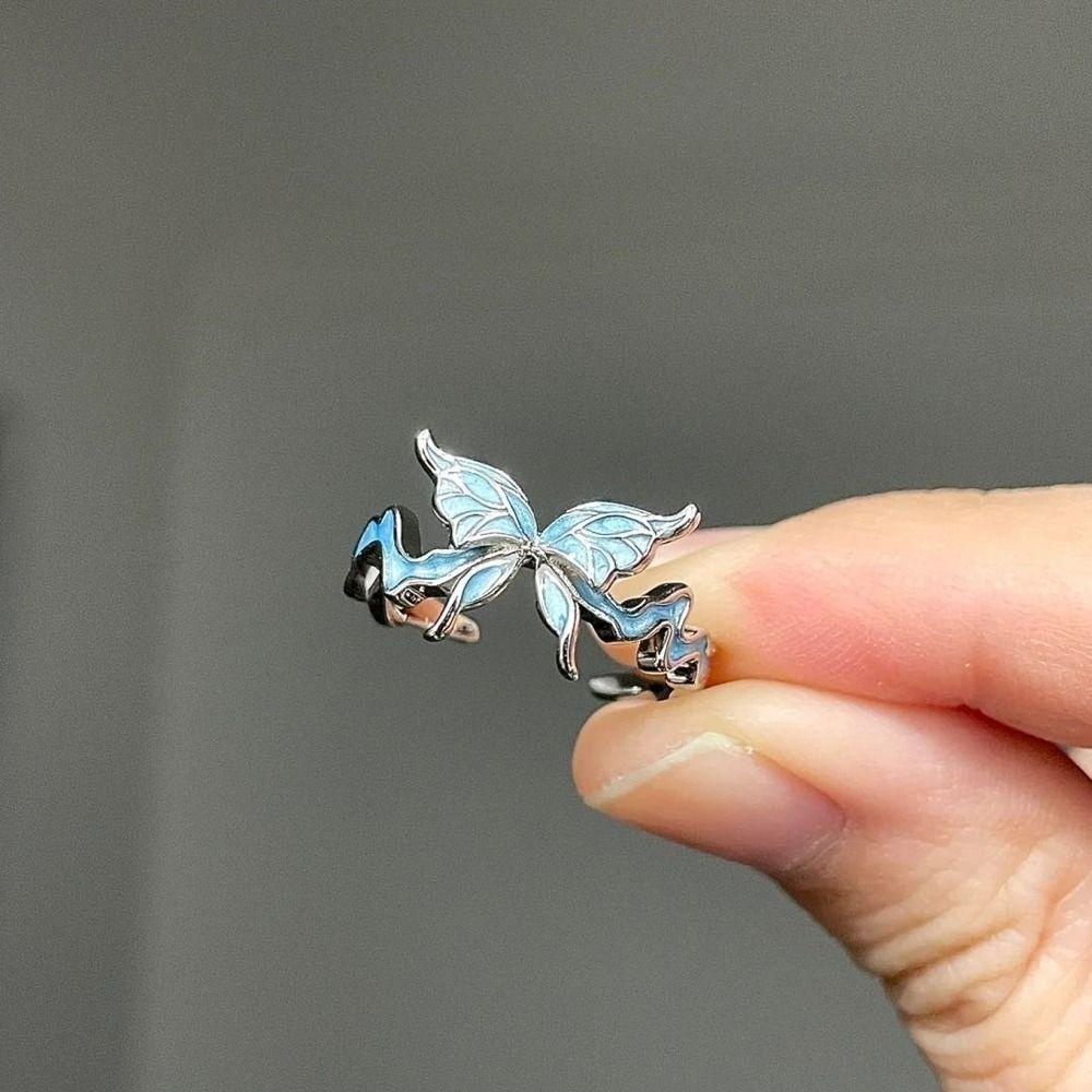 Mxbeauty Wanita Y2K Kalung Pesona Indah Romantis Niche Desain Fashion Perhiasan Biru Kupu-Kupu Geometris Alloy Gadis Pembukaan Cincin