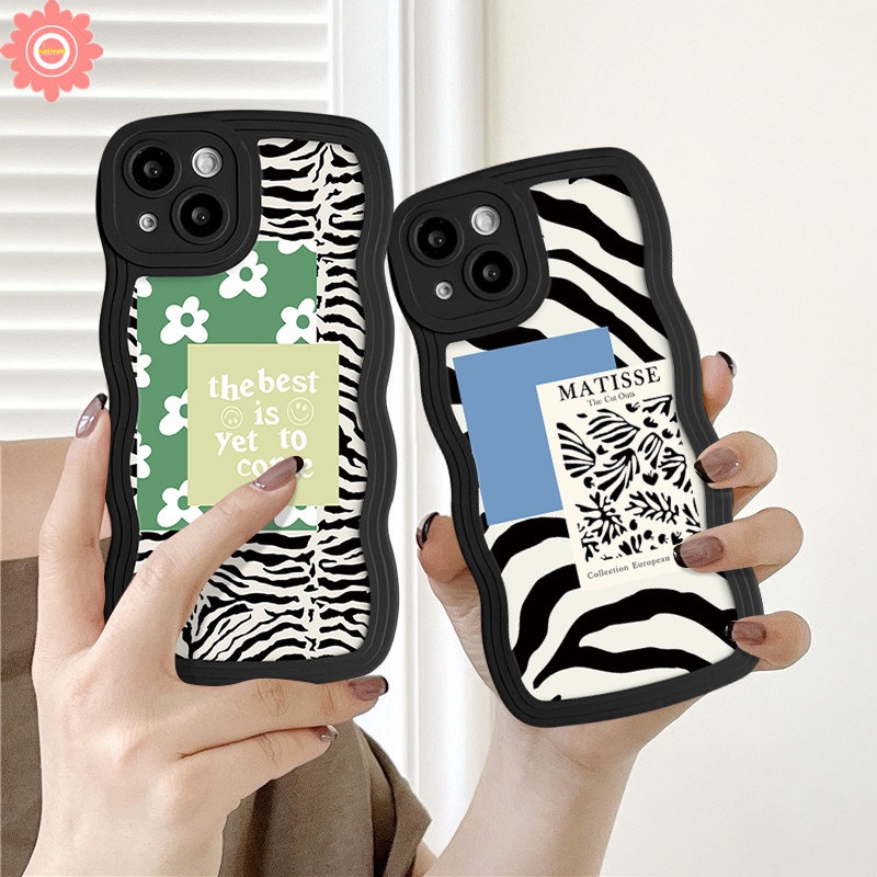 Fashion Art Zebra Pattern Case Kompatibel Untuk iPhone 7Plus11 Pro Max13 14 12 Pro Max XR 6s 78 6 14 Plus X XS Max SE 2020 Fresh Flower Tpu Lembut Bergelombang Penutup Tepi