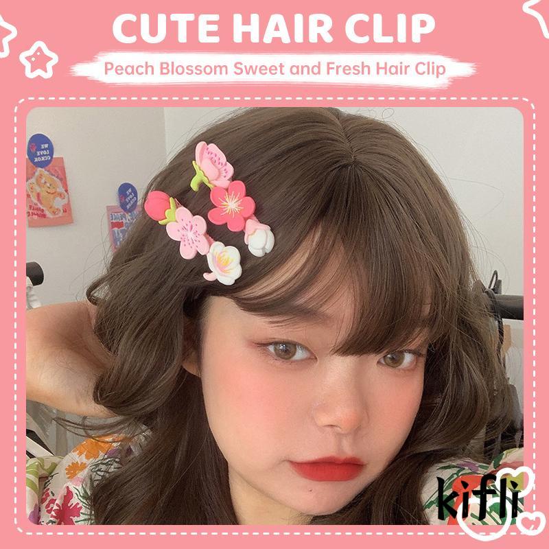 [KD] Gadis Manis Segar Klip Sisi Pink Peach Blossom Jepit Rambut Aksesoris Rambut