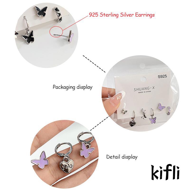 [KD] Anting Berbentuk Hati Yang Dipersonalisasi Manis Keren Anting Kupu-Kupu Wanita 6 Pcs Set Indah Kecil