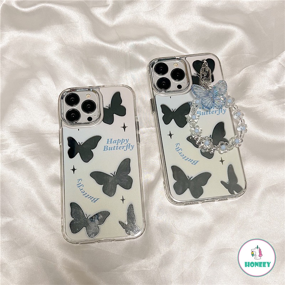 IPHONE Lucu Kupu-Kupu Cermin Mewah Gelang Ponsel Case Untuk Iphone13 12 14 Pro Max Huruf Shockproof Fashion Lembut Gelang Cover Case