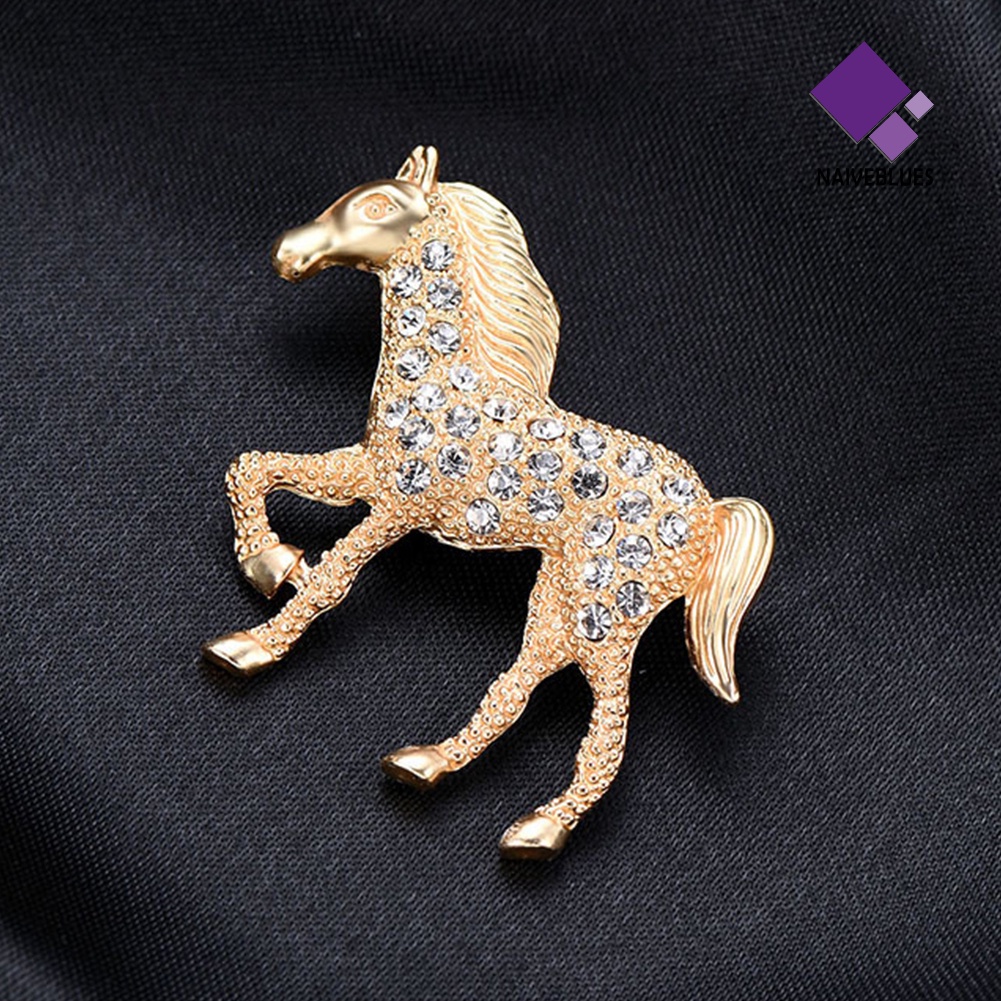 &lt; Naiveblues &gt; Pria Wanita Berlian Imitasi Hias Kuda Bros Pin Jas Cardigan Selendang