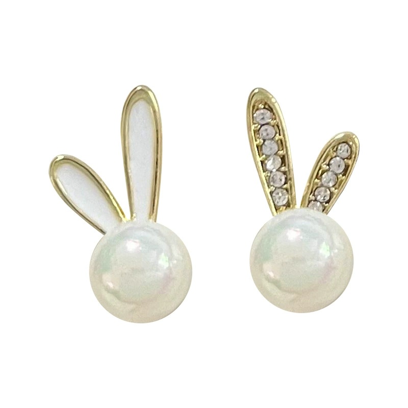 Sweet cute bunny sparkling diamond colorful pearl earrings Aksesoris Korea Wanita