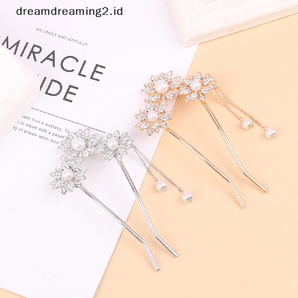 (dream) Garpu Rambut Tusuk Berlian Imitasi Halus Bunga CZ Berlian Imitasi Untuk Wanita Hair Clip//