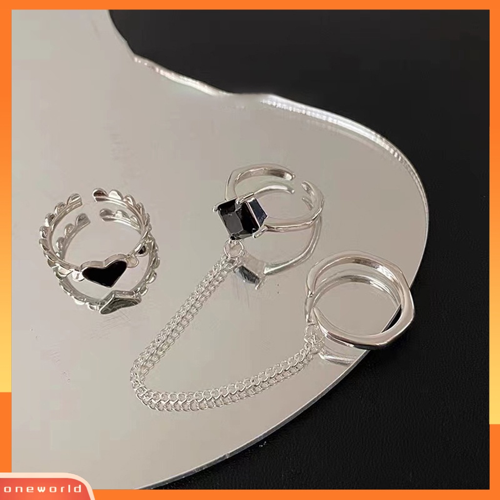 [EONE] 1set Cincin Jari Lady Bentuk Hati Hias Warna Kontras Pembukaan Cincin Adjustable Set Hadiah