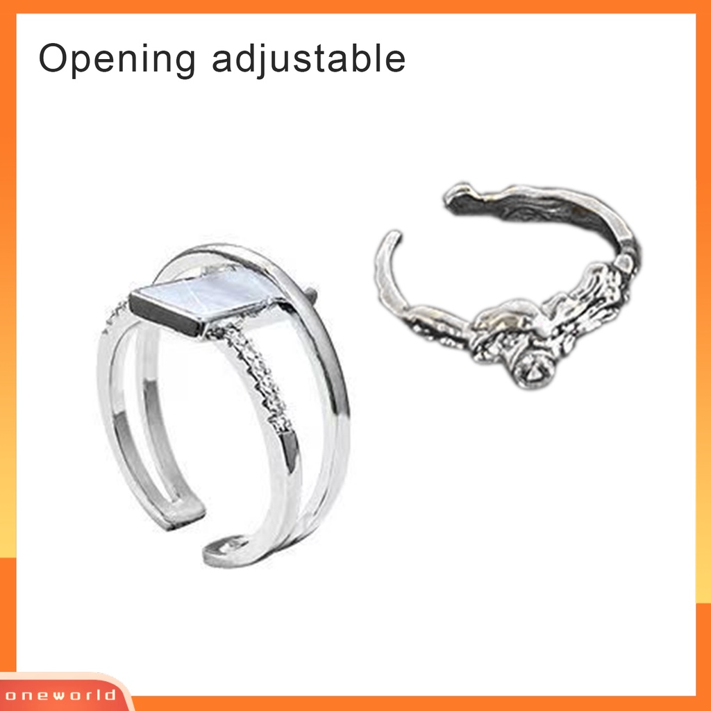 [EONE] 1set Wanita Cincin Lapisan Ganda Dilepas Batu Alam Elegan Terbuka Hadiah Dapat Disesuaikan Berkilau Berlian Imitasi Jari Cincin Perhiasan Fashion