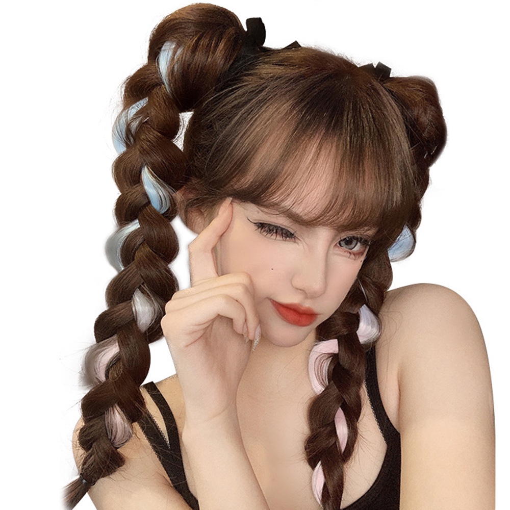 1pc Highlight Dyed Wig Ponytail Manis Keren Gadis Lurus Simulasi Wig Piece Rambut Ekstensi 60cm