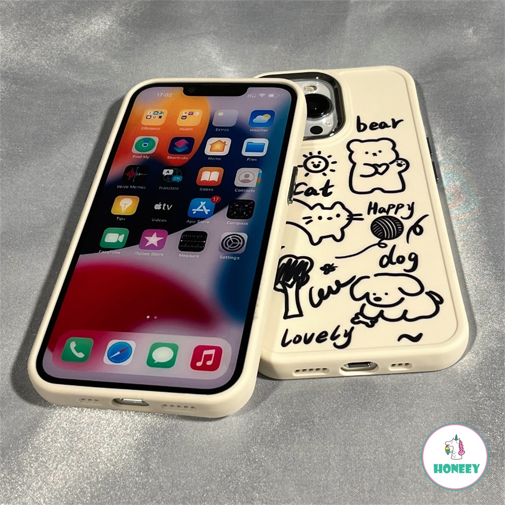 IPHONE Case Ponsel Kartun Hewan Grafiti Garis Lucu Untuk Iphone14 13 11 Pro Max 12 Pro Max Perlindungan Kamera Metal Hybrid Phone Cover