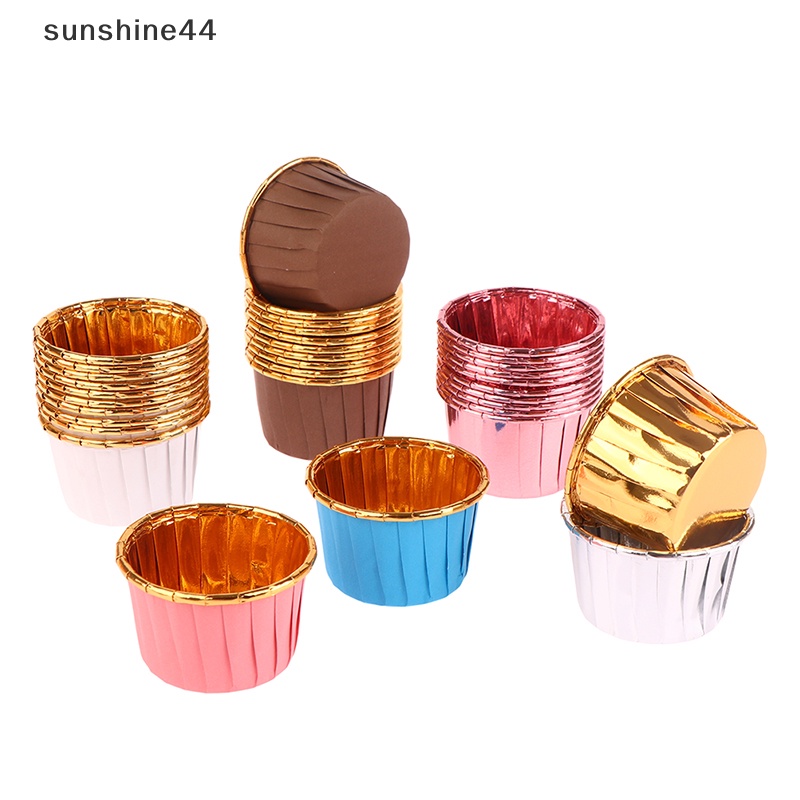 Sunshine 10Pcs Aluminium Foil Muffin Cupcake Liner Pembungkus Kue Baking Cup Tray Case ID