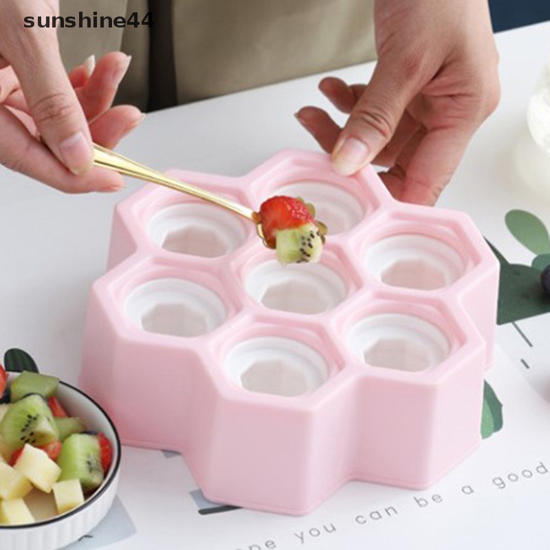 Sunshine 7rongga Honeycomb Cetakan Es Krim Silikon Ice Cream Ball Maker Dengan Handle ID