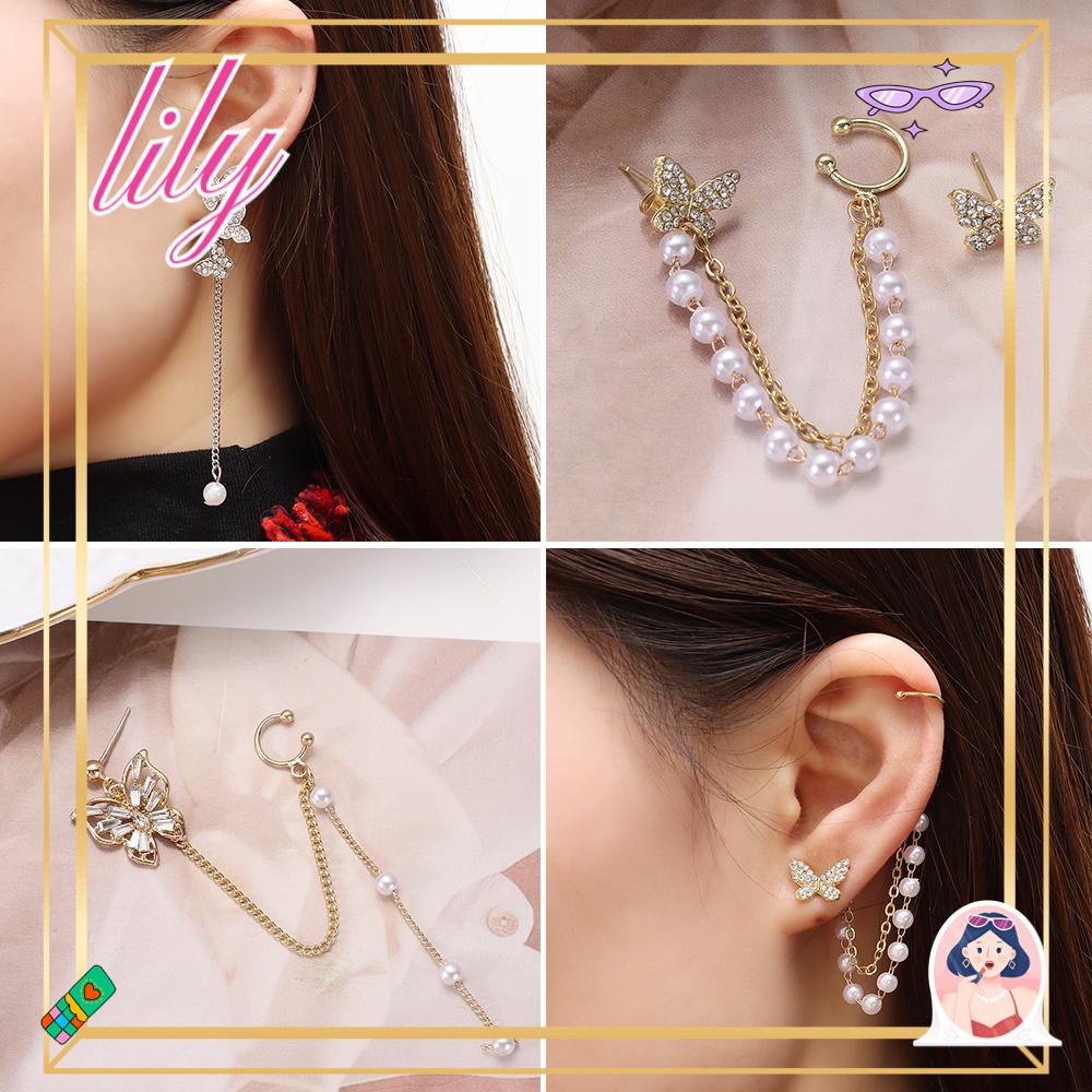 Lily Butterfly Klip Anting Fashion Hadiah Perhiasan Alloy Menjuntai Earrings