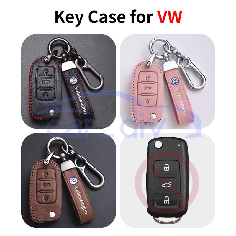 Leather Key Case Cover Remote Mobil Fob Dengan Gantungan Kunci Untuk Volkswagen VW Passat Lavida Sagitar Tiguan Jetta Bora Golf Cangkang Pelindung