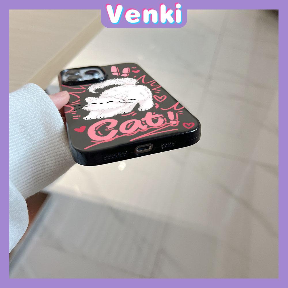 VENKI - For iPhone 11 iPhone Case Black Glossy TPU Soft Case Shockproof Protection Camera Cute Cat Compatible with iPhone 14 13 Pro max 12 Pro Max 11 xr xs max 7Plus 8Plus