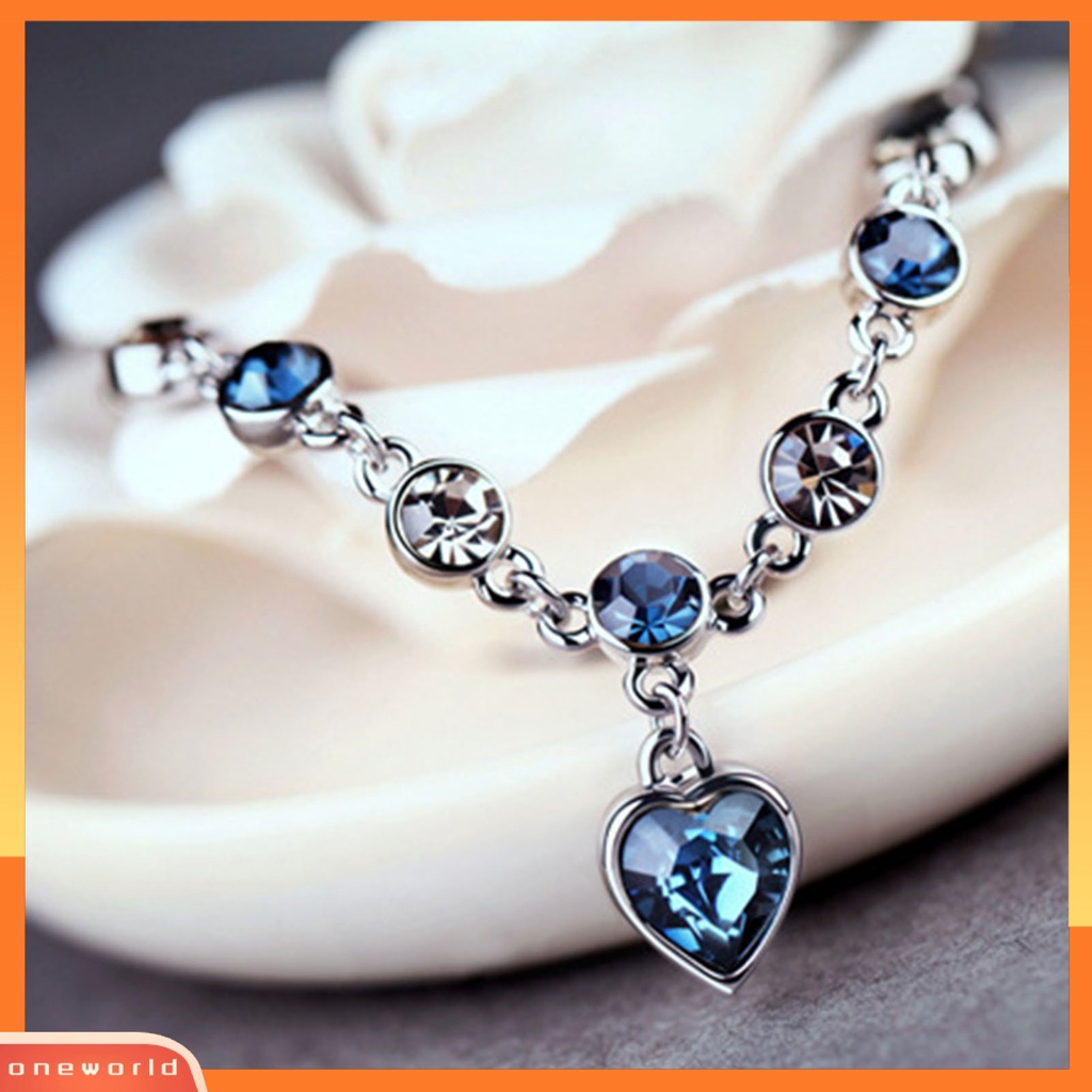 [EONE] Gelang Tangan Rantai Zircon Bentuk Hati Kristal Imitasi Prom Untuk Hari Valentine