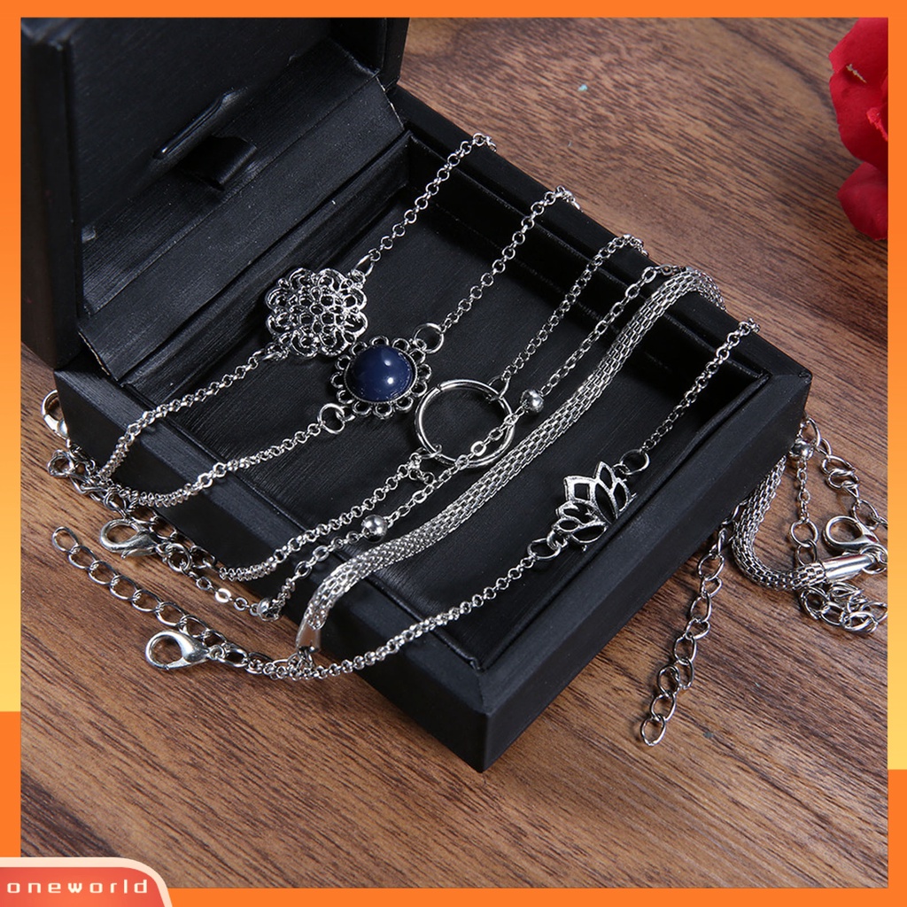 [EONE] 6pcs/set Wanita Gelang Set Bentuk Bunga Hollow Out Perhiasan Multi Bentuk Tangan Rantai Set Untuk Hadiah