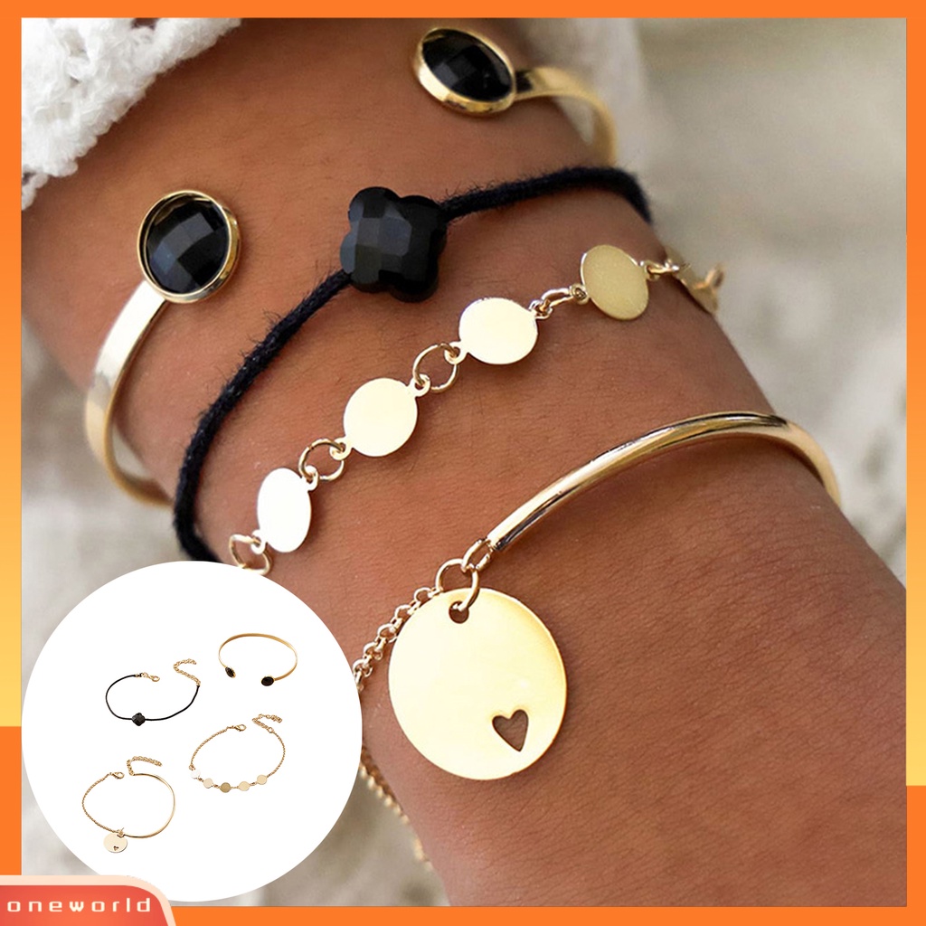 [EONE] 4pcs/set Stackable Alloy Bangle Indah Adjustable Potongan Bulat Wanita Gelang Untuk Kehidupan Sehari-Hari