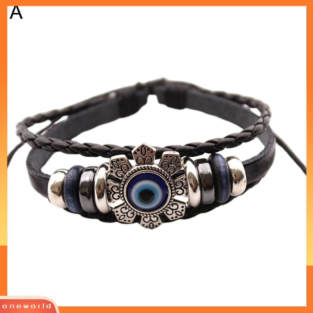 [EONE] Gelang Kulit Imitasi Bohemian Multilayer Beads Vintage Geometris Hias Hadiah Pria Wanita Turki Evil Eye Charm Bracelet Jewelry Untuk Kehidupan Sehari-Hari