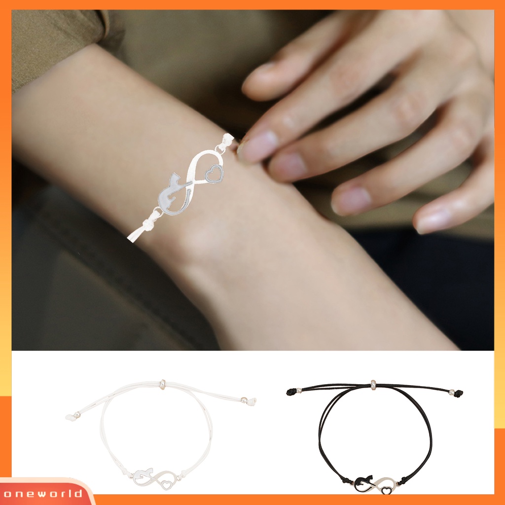 [EONE] Wanita Gelang Tetes Minyak Buatan Tangan Dikepang Dapat Disesuaikan Cinta Lembut Hati Kucing Hitam Pesona Tali String Fashion Perhiasan