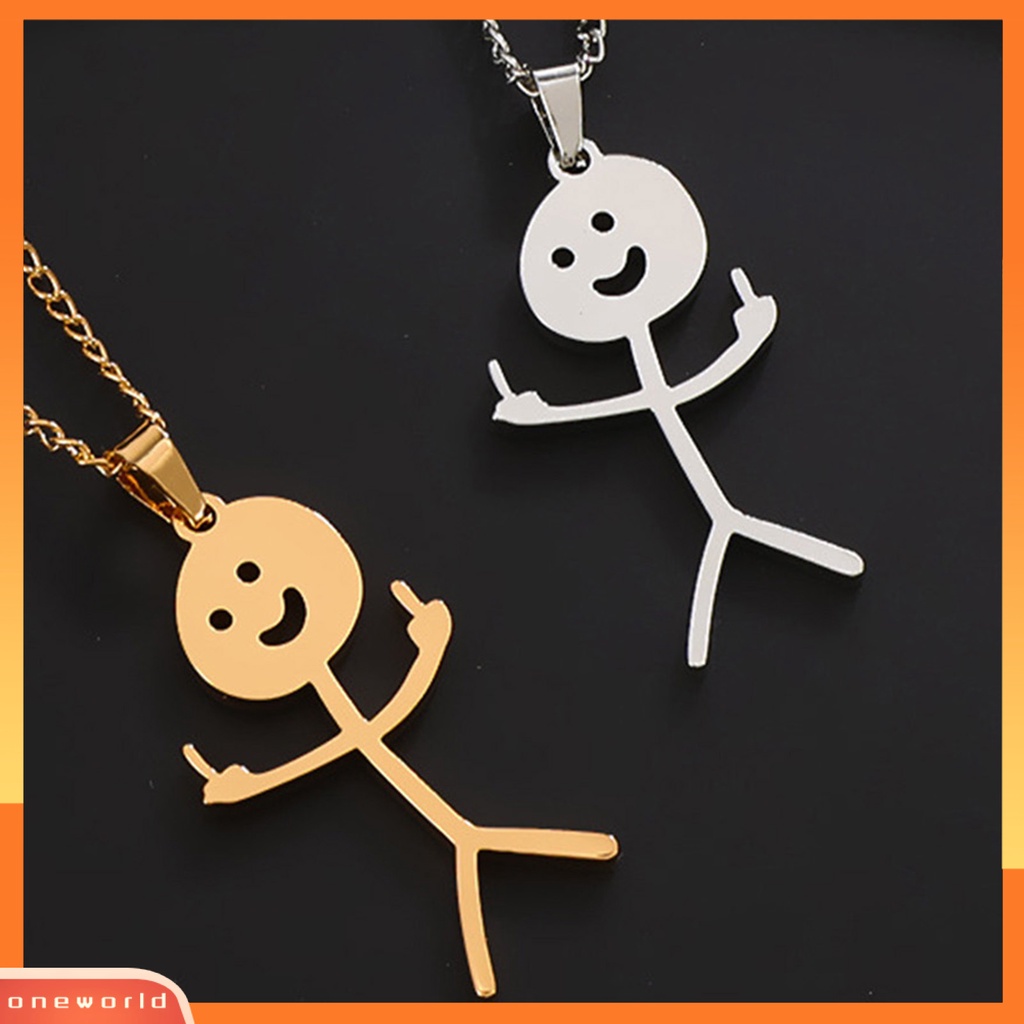 [EONE] Kalung Dewasa Wajah Tersenyum Jari Tengah Hip Hop Stainless Steel Lucu Doodle Liontin Kalung Fashion Perhiasan