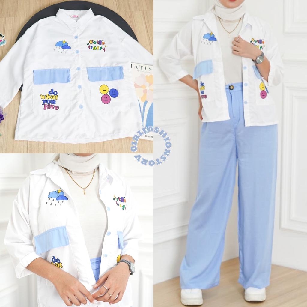 Tq88indonesia Kemeja Cewek Terbaru /  CUFY CUTE COMBINE TOP KEMEJA WANITA / Ootd Kekinian / Busana Casual