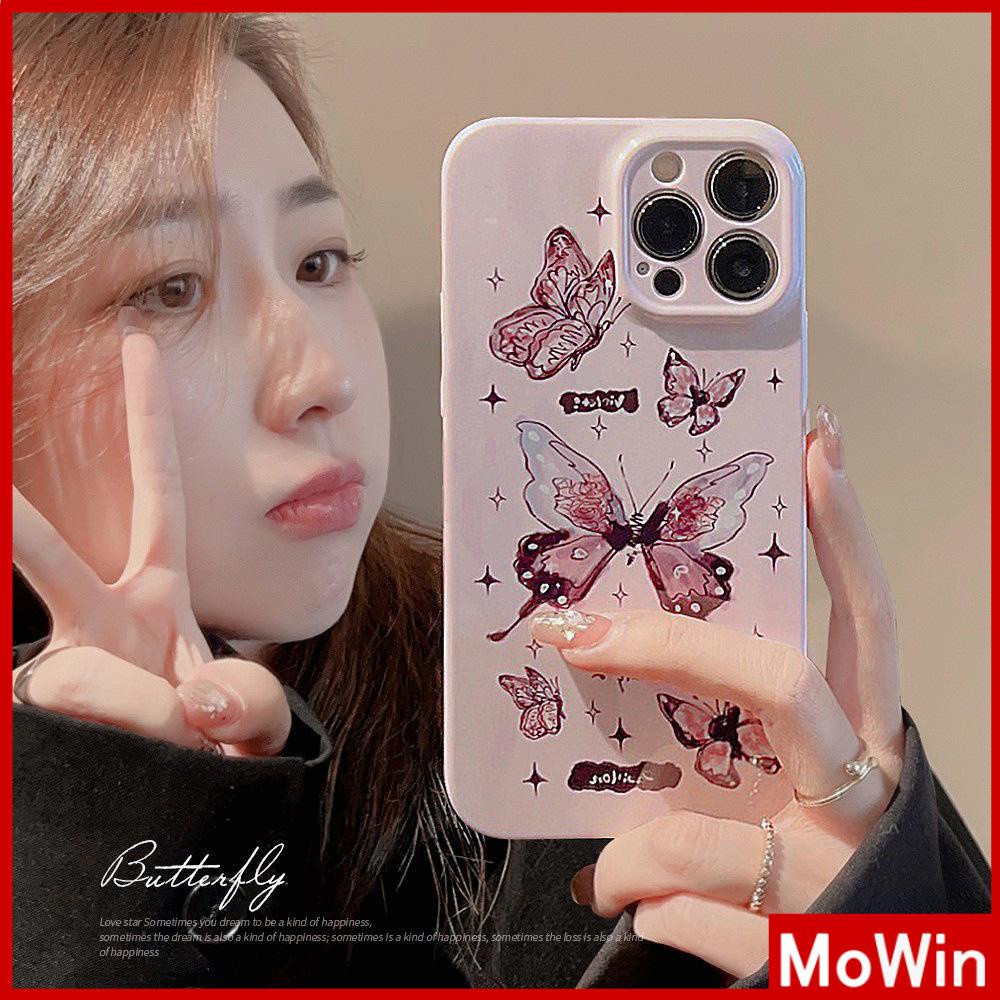 For iPhone 14 Pro Max iPhone Case Cream Glossy Soft Case TPU Shockproof Camera Cover Protection Purple Butterfly Compatible with iPhone 13 Pro max 12 Pro Max 11 xr xs max 7Plus
