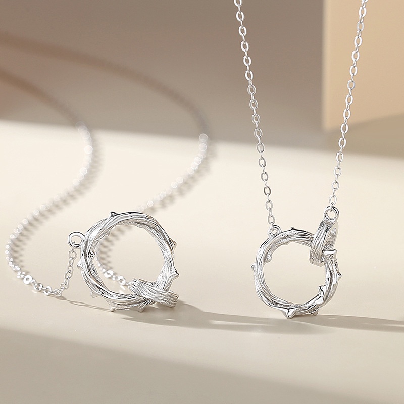 Duri Pasangan Kalung Sepasang925 Sterling Silver Gaya Mori ins Cincin Ganda Klavikula Rantai Hadiah Hari Valentine
