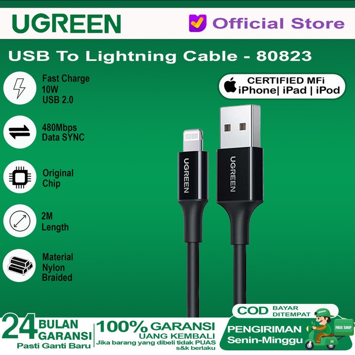 UGREEN Kabel Data iPhone MFI Lightning to USB-A - US155 2M 2 Meter